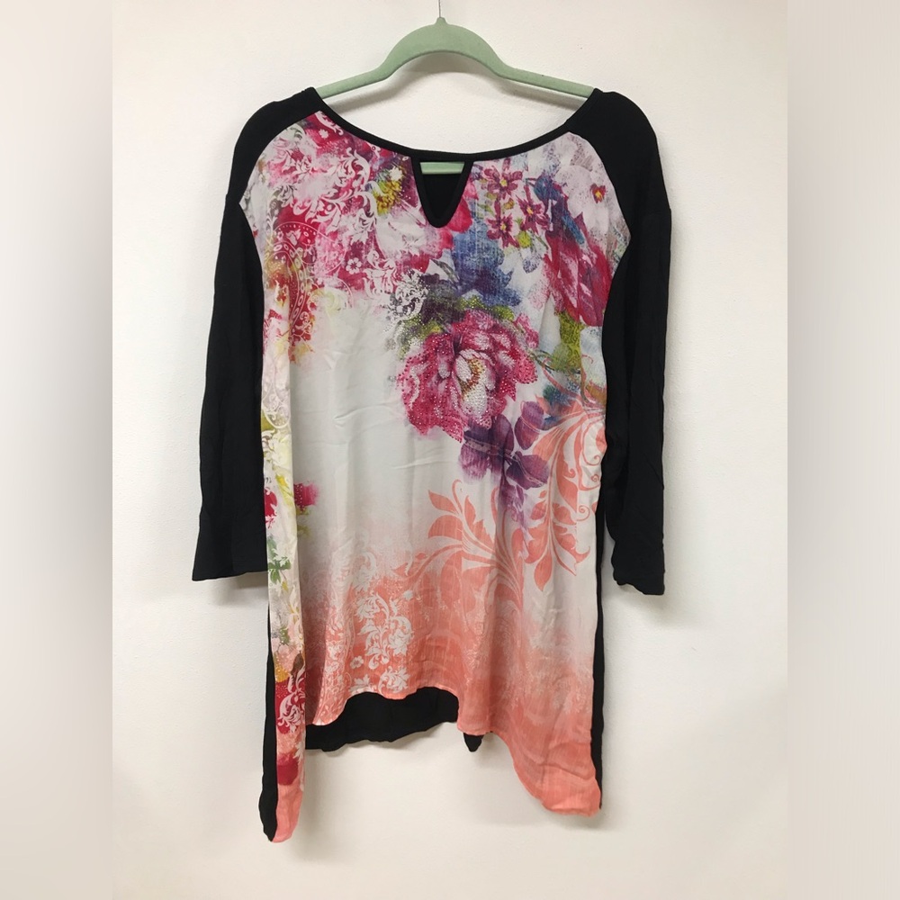 Women's 3/4 Sleeve Round Neck Floral Long Top T Shirt Clothing Blouse Dress Top